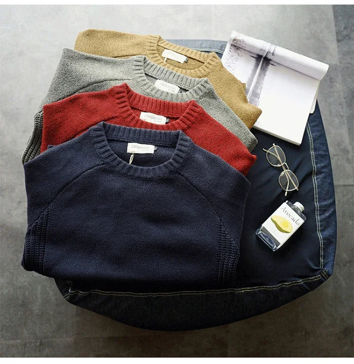 Suéter Hombre Cuello Redondo Tejido Grueso Oversize Estilo Harajuku