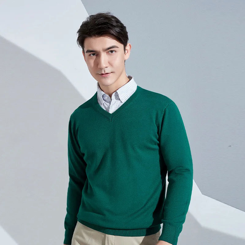 Buzo de punto con cuello en V para hombre - Algodón y Cachemira