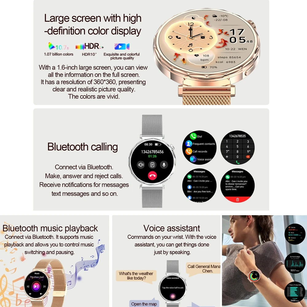 Reloj Inteligente Mujer AMOLED Bluetooth IP68