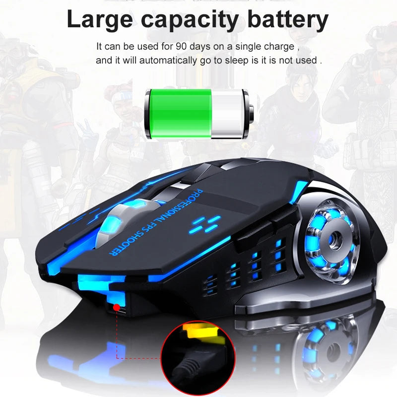 Ratón inalámbrico recargable para videojuegos, Mouse silencioso con Bluetooth, 2,4G, USB, retroiluminación mecánica, PC, Gamer