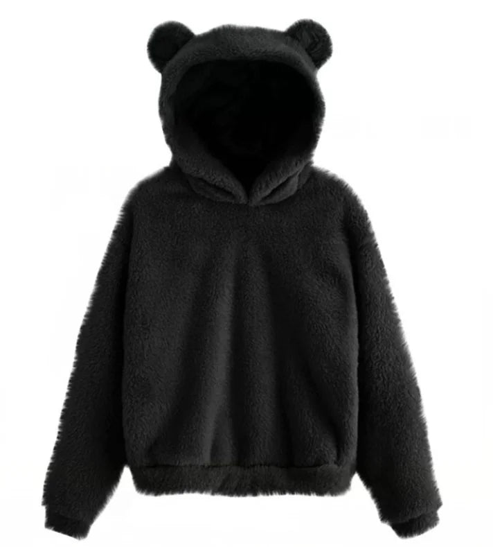 Otoño Invierno sudaderas con capucha de mujer de invierno de manga larga con orejas de conejo sudadera Linda felpa cálida Casual Sudadera con capucha Tops