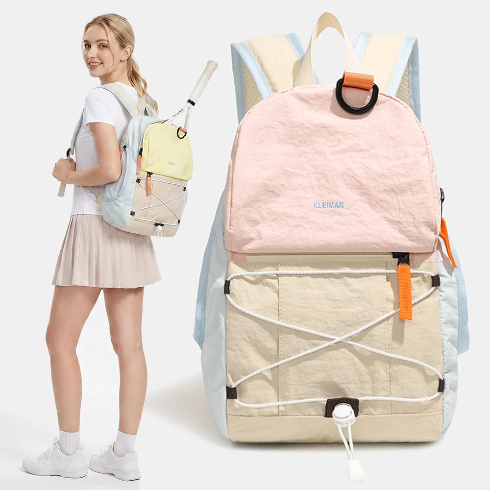 Mini Mochila de Nailon con Bloques de Color, Mochila Ligera con Cordón Elástico, Bolsa Resistente para Senderismo y Uso Diario