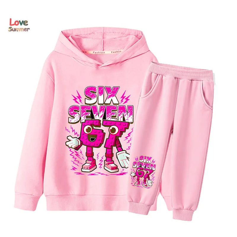 Conjunto de 2 Piezas de Sudadera con Capucha y Pantalones 67 Six Seven para Niños y Niñas, Sudadera Italiana Brainrot para Niñas, Traje Informal de 2 Piezas con Capucha para Bebés