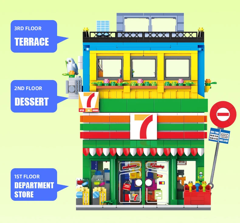 Bloques de Construcción de Tienda de Conveniencia con Escena Urbana, Modelo DIY en Miniatura, Decoración de Escritorio, Regalo Coleccionable para Adultos, Cumpleaños, Festividades