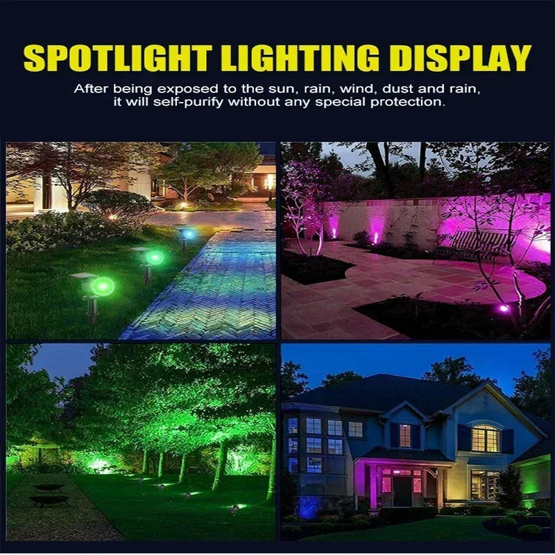 Luces solares al aire libre impermeables, luz de jardín de Navidad de Halloween, focos de paisaje de colores, iluminación de lámpara puntual