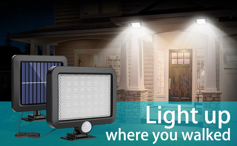 Luz Solar 56 LED Exterior con Sensor de Movimiento y Cable 5m