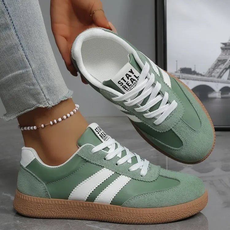 Zapatillas ligeras y cómodas para mujer, zapatos deportivos con cordones a rayas a la moda, zapatillas informales transpirables verdes de talla grande