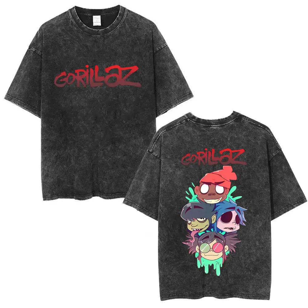 Camiseta Vintage Gorillaz, Punk Hip Hop Oversize, Unisex