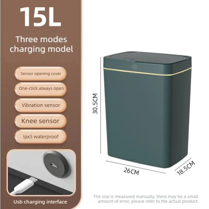 Bote de basura inteligente sin contacto recargable por USB