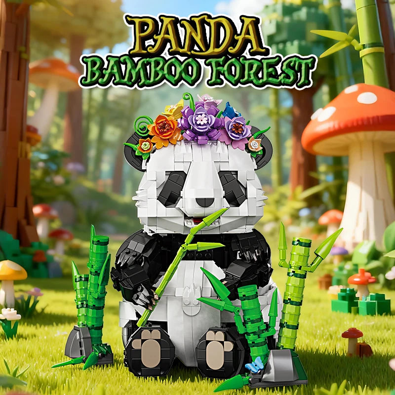 Bloques de Construcción KQ202 MOC Panda, Modelo de Animal del Bosque de Bambú, Decoración de Escritorio STEM para el Hogar, Regalo Educativo de Cumpleaños y Navidad para Niños