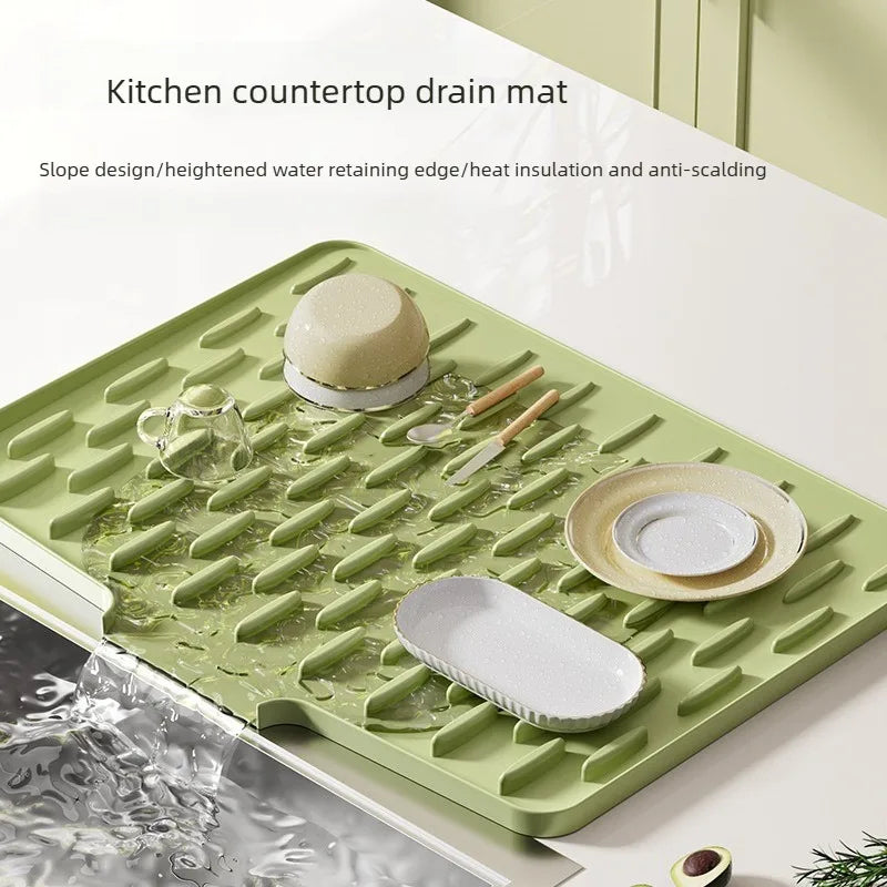 Tapete de silicona para secar platos con inclinación de drenaje para fregadero