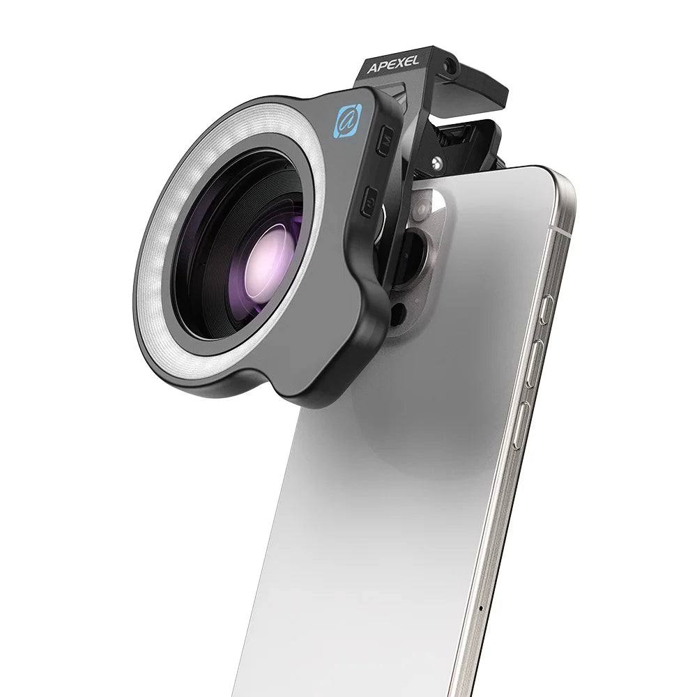 Lente Macro Ultra HD APEXEL 100mm con Luz LED y Filtros para Smartphones