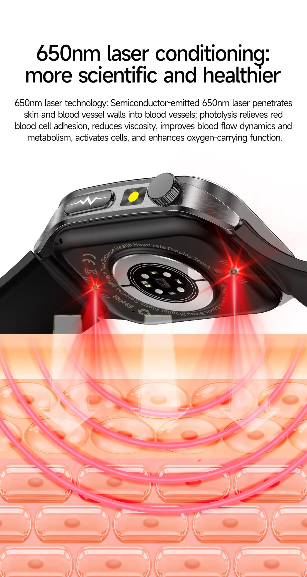 Reloj Inteligente Terapia Láser Monitor de Salud