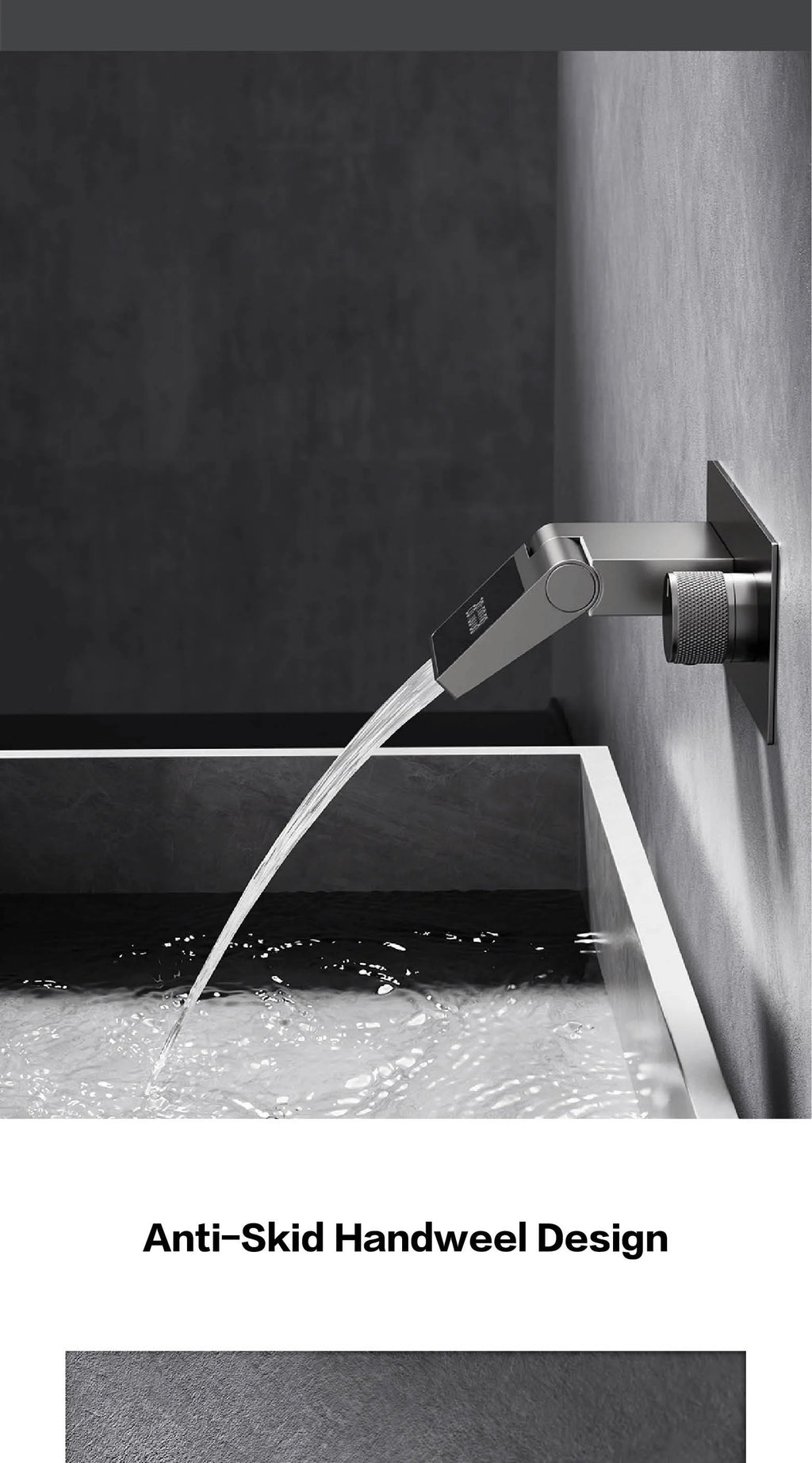 Grifo de baño montado en la pared de latón gris con pistola de lujo con pantalla digital LED Grifo de baño integrado de agua fría y caliente con una sola manija