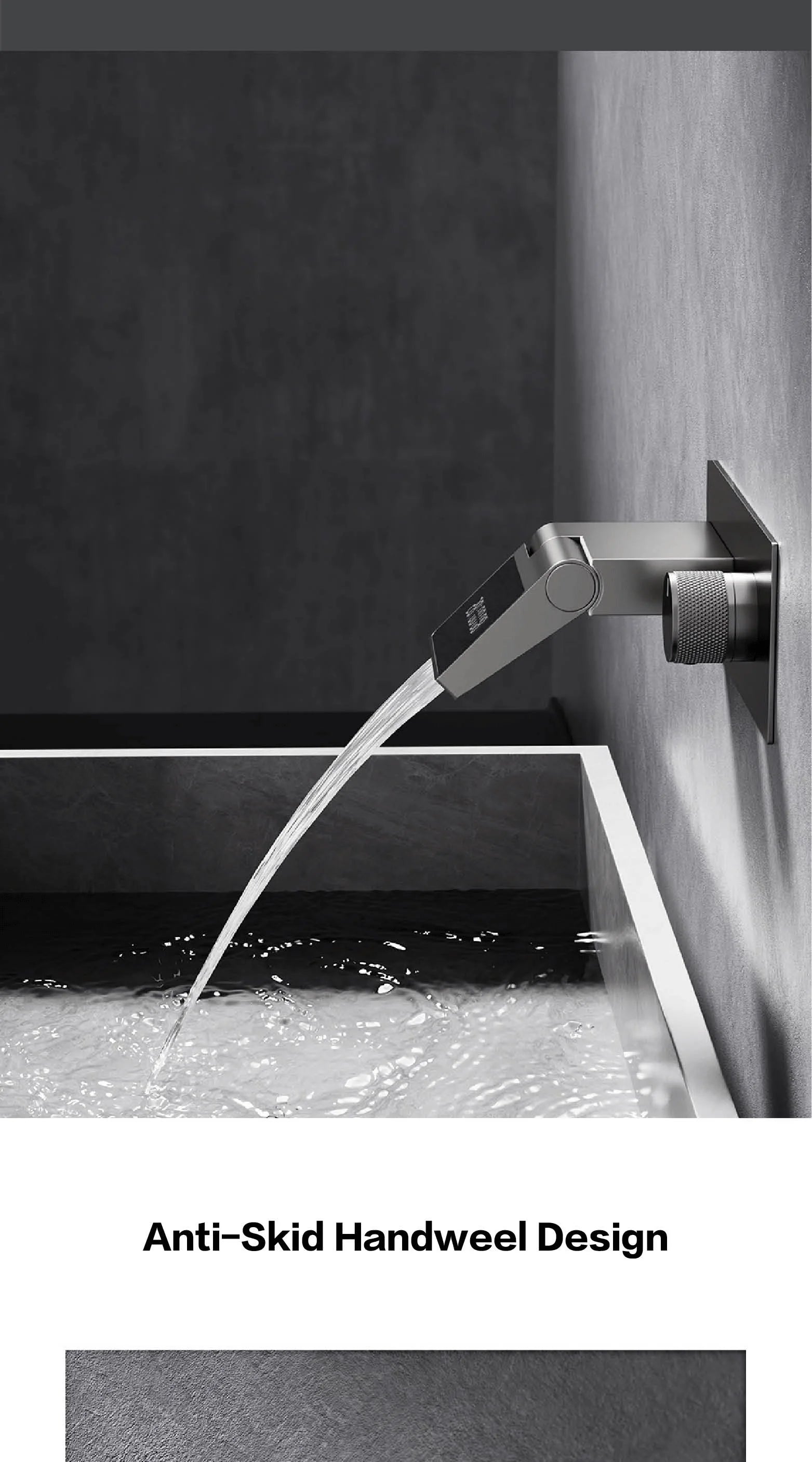 Grifo de baño montado en la pared de latón gris con pistola de lujo con pantalla digital LED Grifo de baño integrado de agua fría y caliente con una sola manija