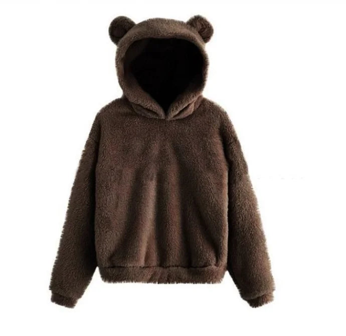 Sudadera con capucha y orejas de conejo para mujer, felpa cálida