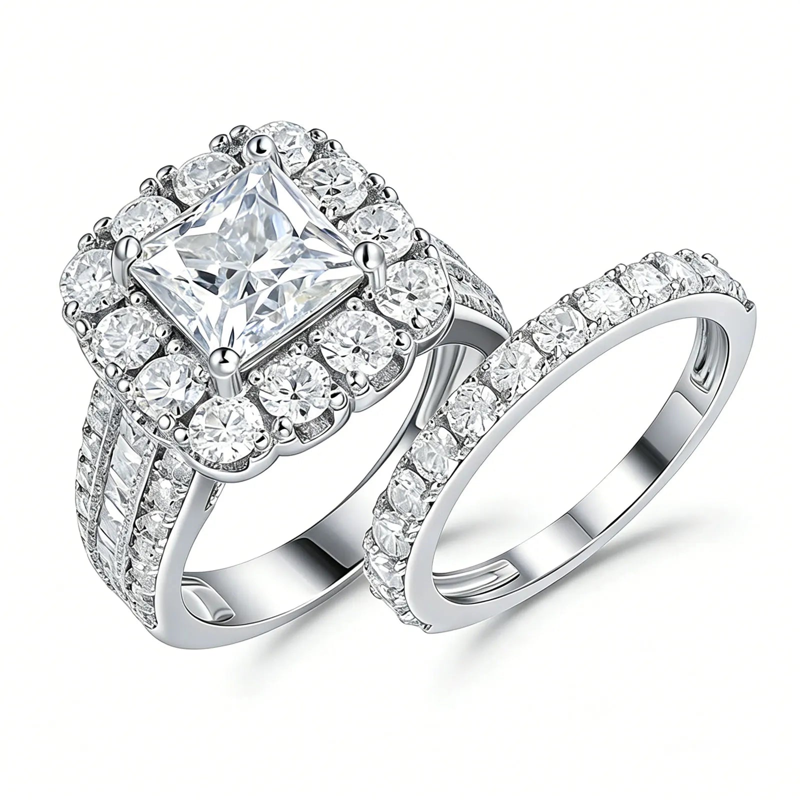 Conjunto de anillos de boda con moissanita certificada y chapado en oro