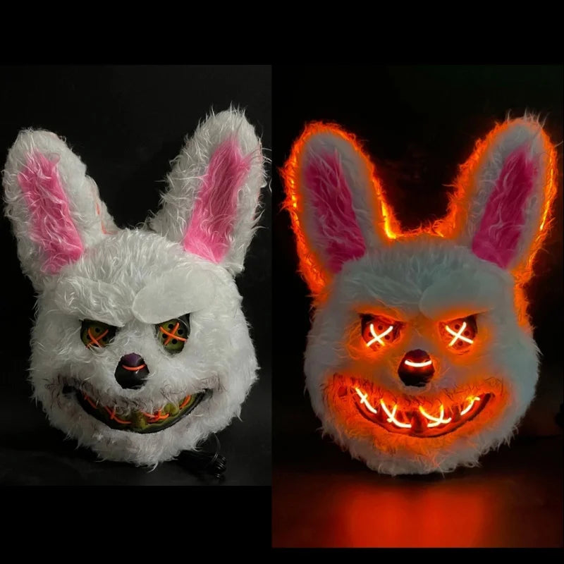 Máscara luminosa de animales con luz LED, disfraz de Halloween, fiesta de carnaval, maquillaje, máscara facial, accesorios para sombreros de piel de felpa de animales aterradores