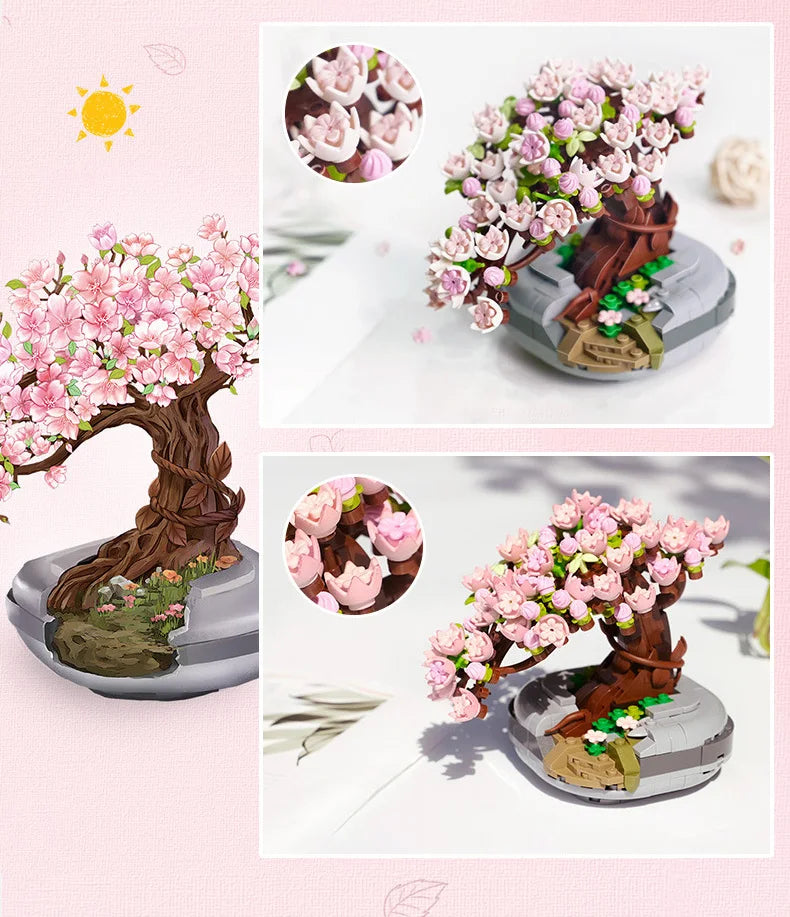 LOZ-1661 serie de plantas, bloque de construcción de simulación, maceta, cerezo suculento, modelo para el hogar, decoración, juguete de bloques de construcción para niña