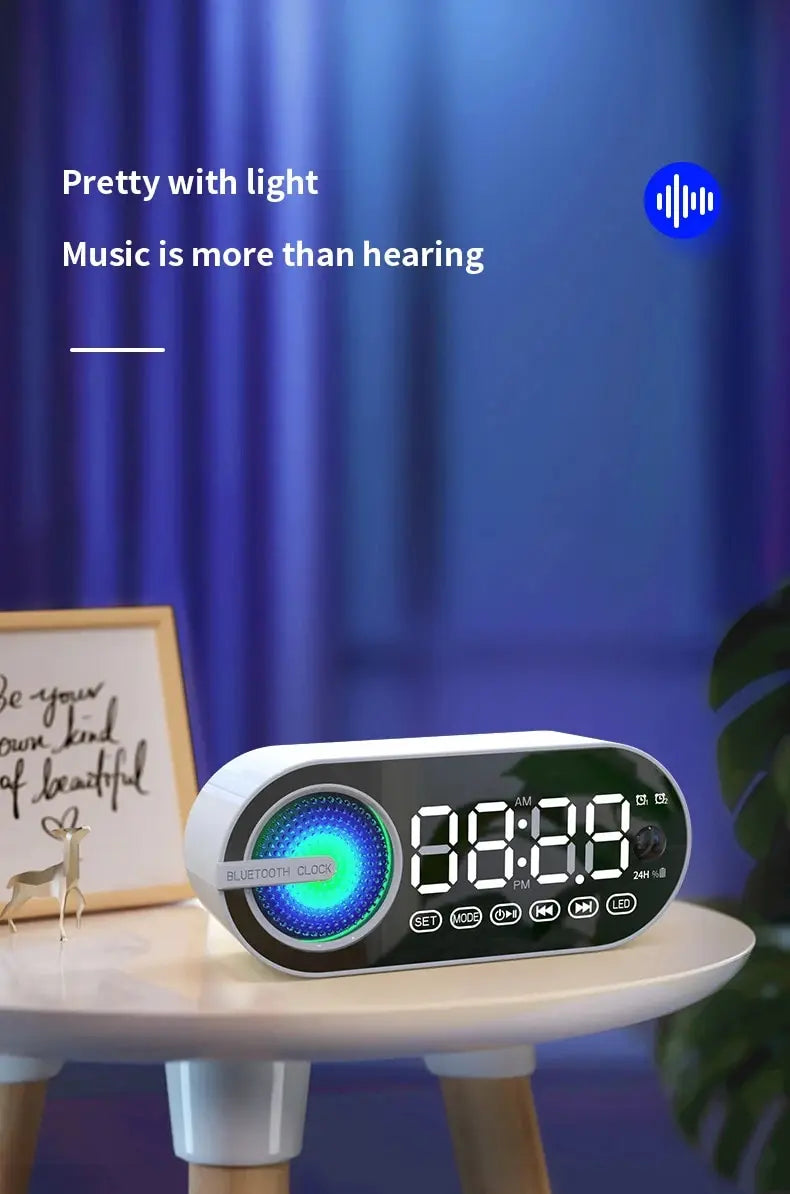 Radio Reloj Despertador Recargable USB, Altavoz Bluetooth Portátil RGB, FM, Pantalla Grande, Silencioso, Espejo Digital, para Dormitorio, Oficina, Escritorio