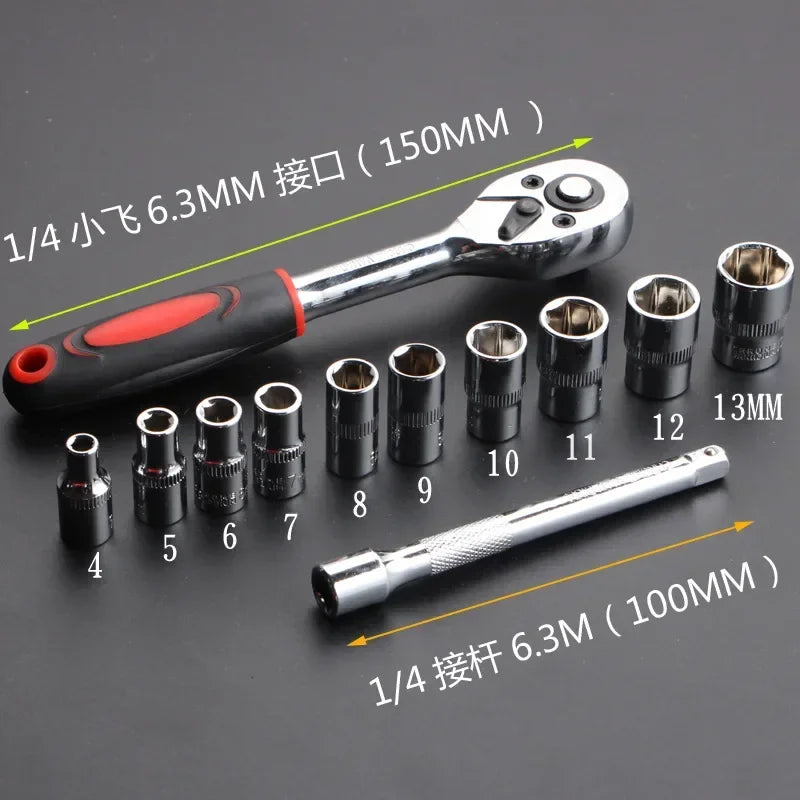 Juego de 12 piezas de herramientas de hardware multifunción Juego de llaves de tubo rápido de trinquete