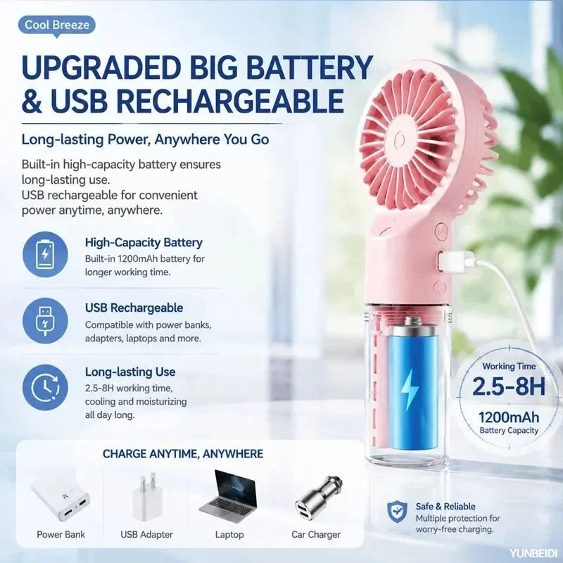 Ventilador 3 en 1 Portátil con Luz LED y Humidificador