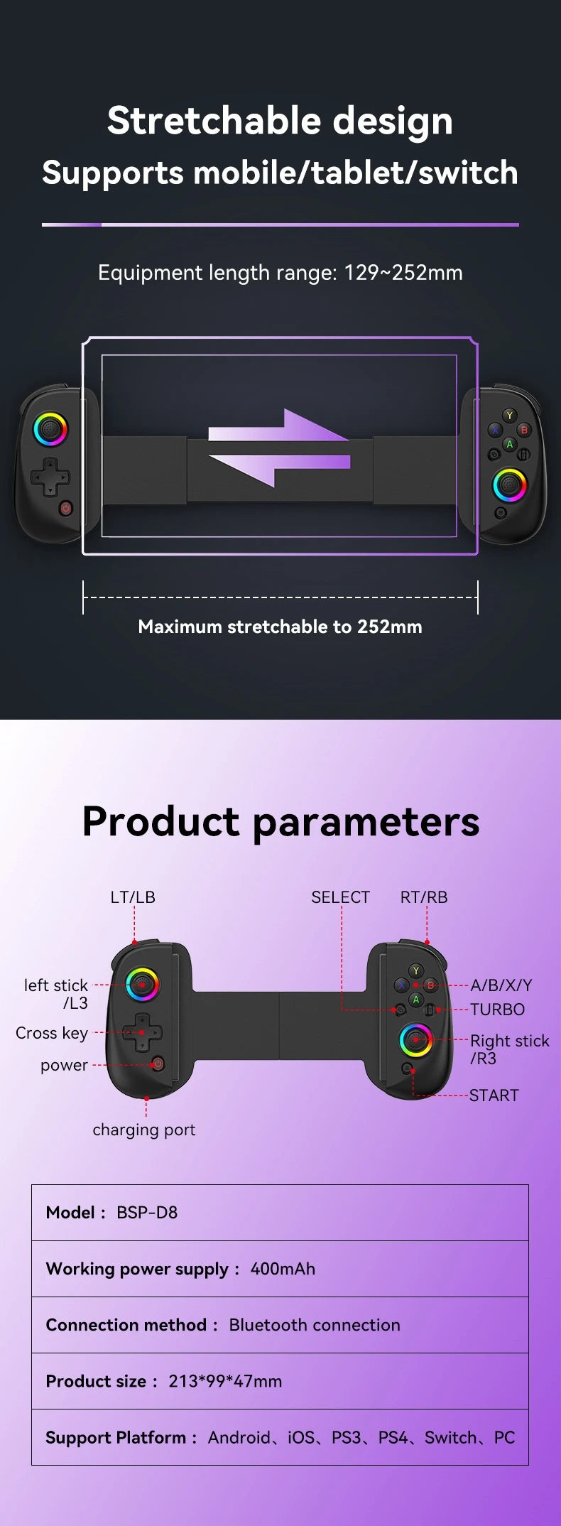 Control inalámbrico Bluetooth para PS4, PS3, Switch, iPhone, Android, PC móvil, teléfono móvil, tableta, Hall, Gamepad, controlador de juego, Pad de juego