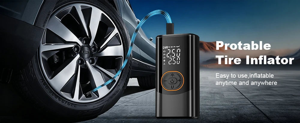 Bomba de aire inalámbrica portátil con pantalla digital para autos