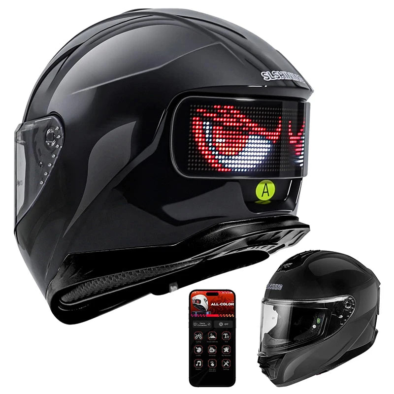 Cascos de Motocicleta SLSHINING con Pantalla LED, Luz Trasera Recargable con Control por Aplicación, para Hombres y Mujeres