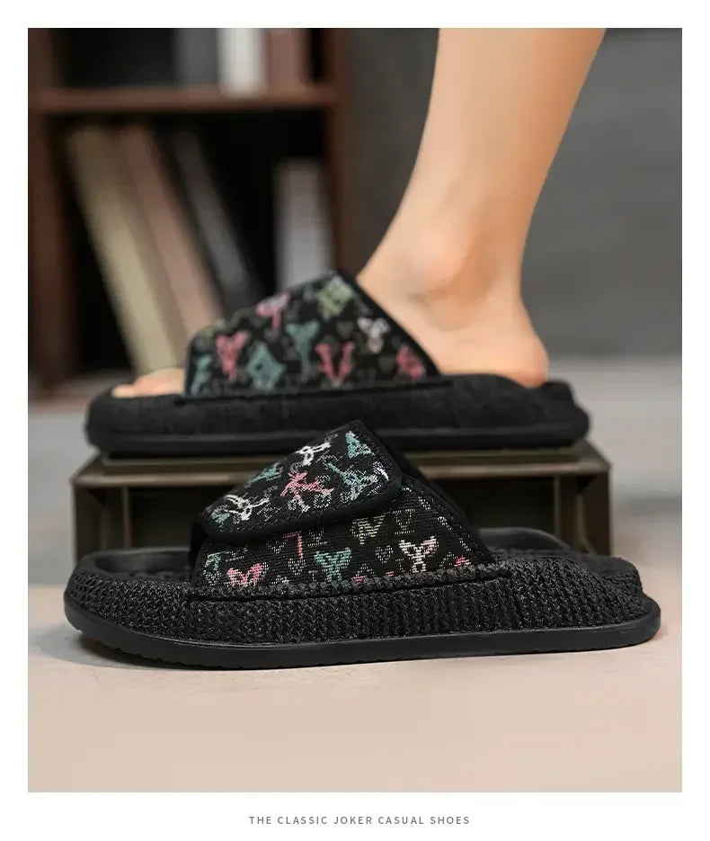 Zapatillas de casa de algodón transpirables con estampado floral