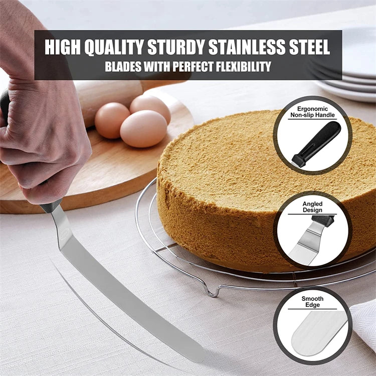LMETJMA-espátula compensada para pasteles, espátula para glaseado de acero inoxidable con mango de plástico PP, espátula para glaseado para decoración de pasteles JT141