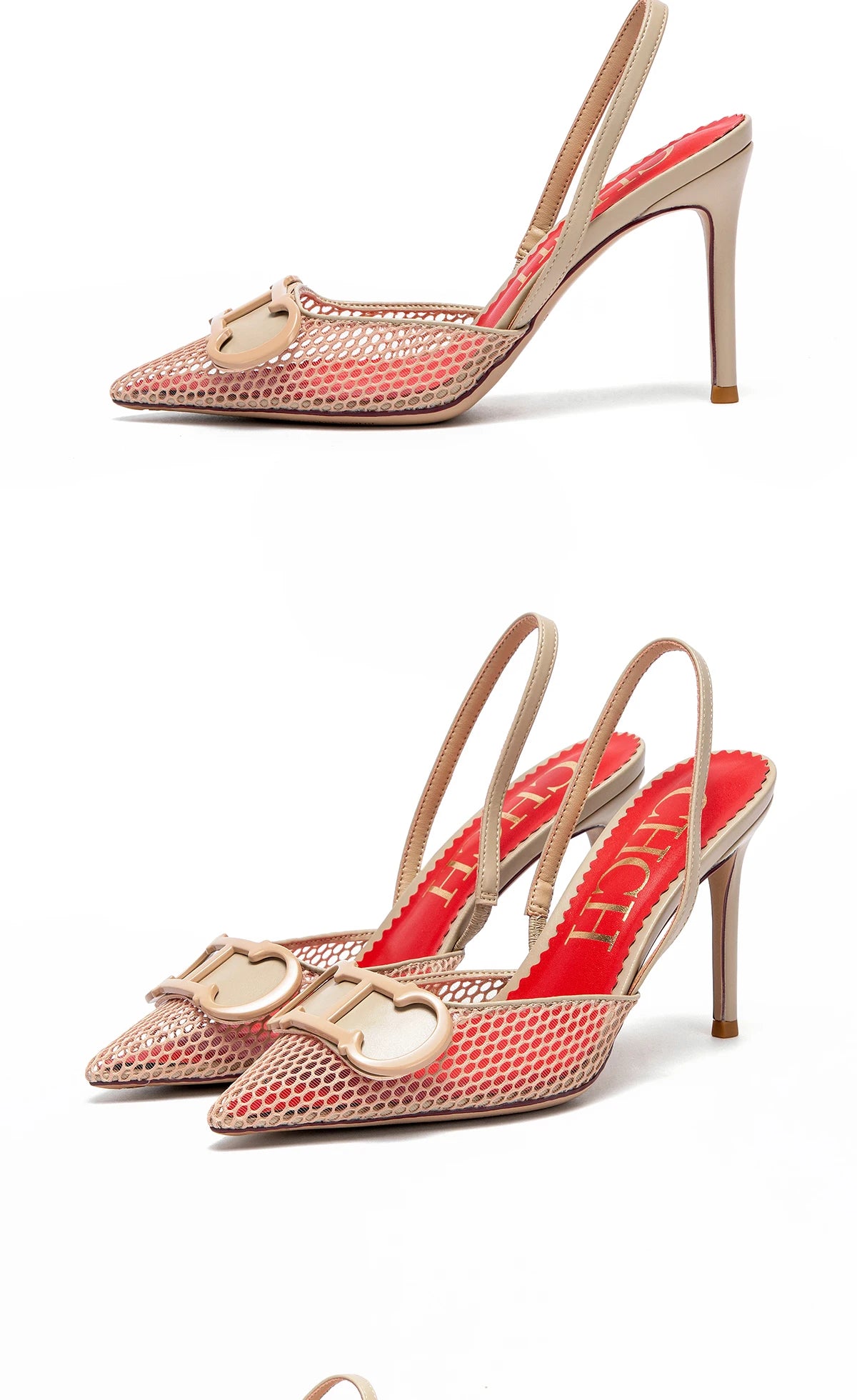 Stilettos de Tacón Alto con Malla para Mujer - Correa en T