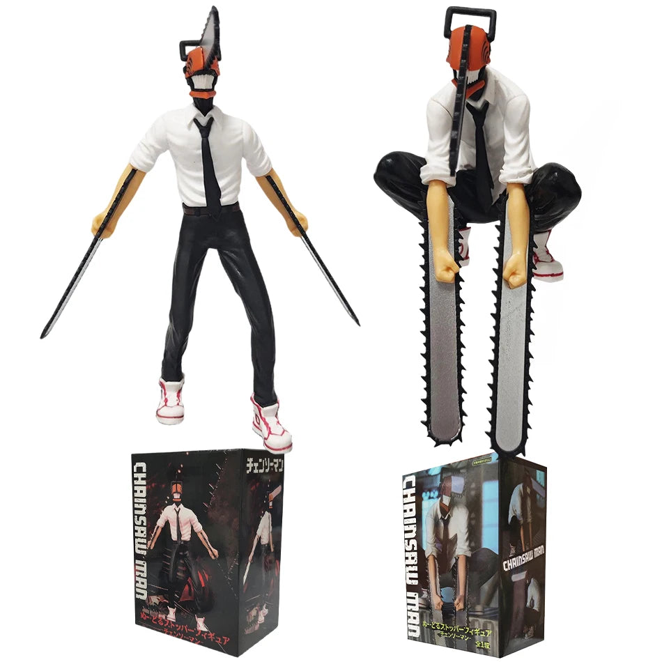 Figura de hombre de motosierra de Anime, conjunto de 2 uds., figura de acción Denji de 14-17cm, muñeca decorativa para coche, colección de modelos de PVC, juguetes, regalos para niños