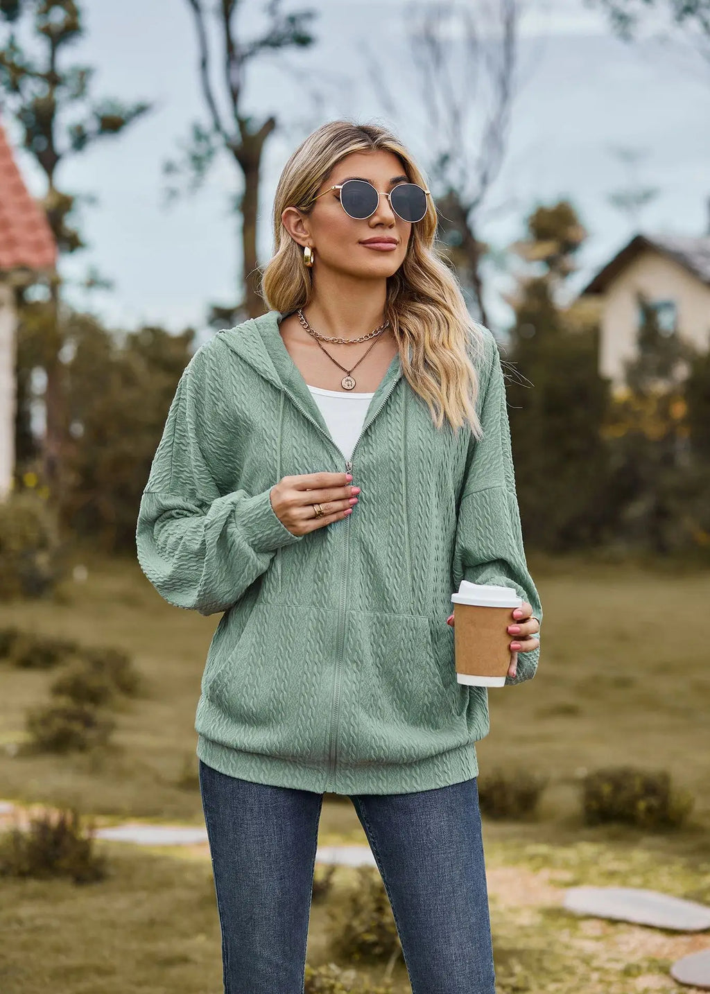 Sudadera con cremallera para mujer, abrigo informal de manga larga, ropa de calle de Color liso, holgado, Harajuku, otoño e invierno, 2024