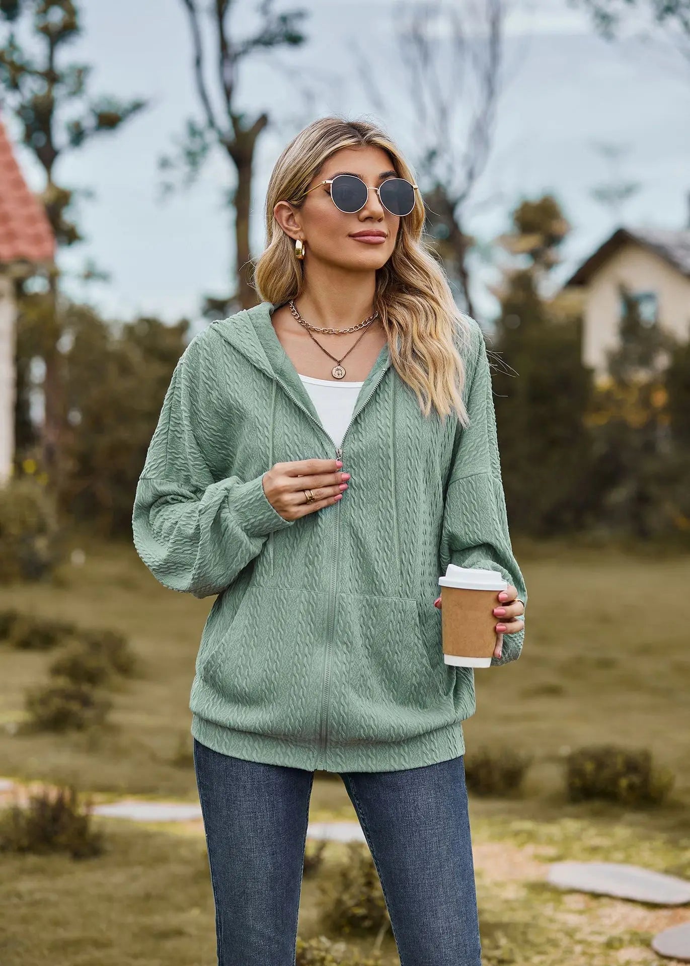 Sudadera con cremallera para mujer, abrigo informal de manga larga, ropa de calle de Color liso, holgado, Harajuku, otoño e invierno, 2024