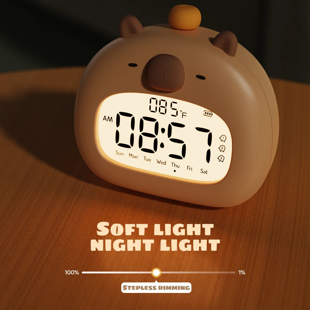 Luz Nocturna LED Capibara con Reloj Despertador USB