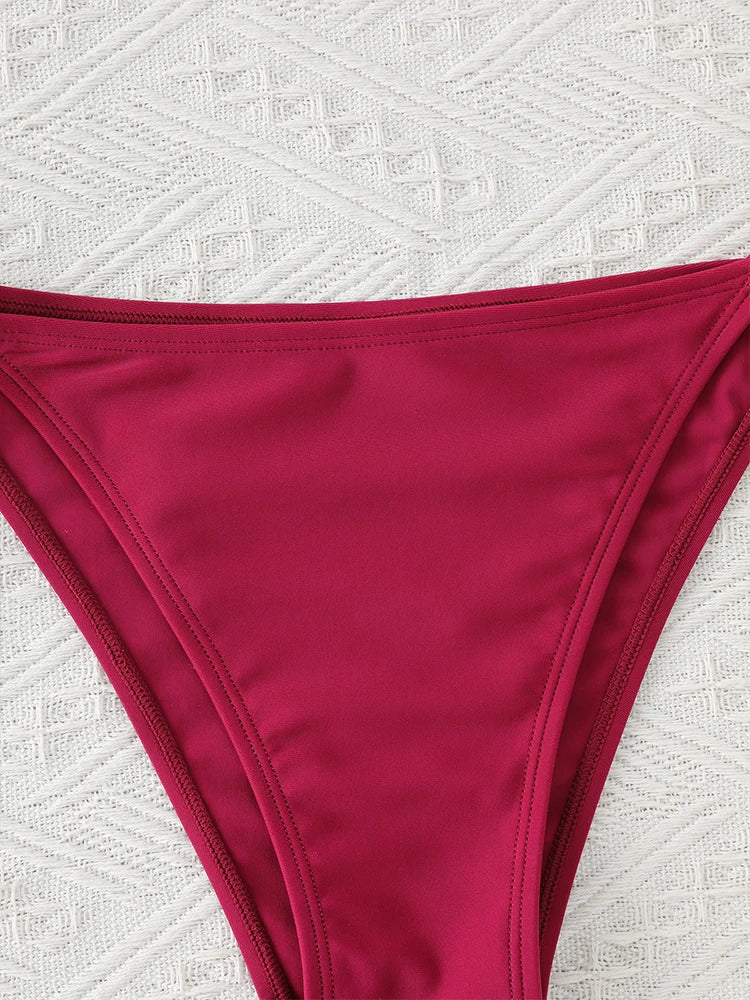 Conjunto de Bikini con Tanga para mujer, traje de baño Sexy con cordones laterales, traje de baño con lazo en el cuello, ropa interior de Bikini de estilo brasileño ajustable