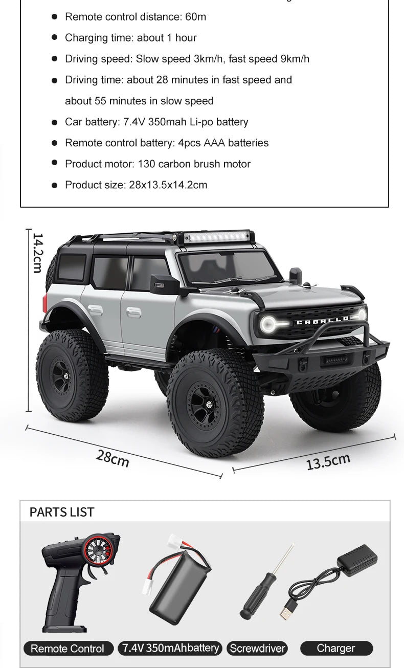 WLtoys 184023 1:18 Vehículo Todoterreno 4WD, Auto RC 2.4G RTR, Crawler Eléctrico a Control Remoto con Luces LED, Juguetes para Niños