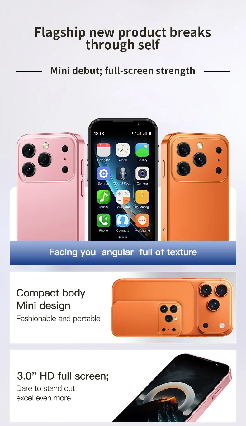 SOYES i17 Mini Smartphone pantalla de 3,0 "2GB RAM 16GB ROM Dual SIM en espera Cámara Dual Android 9,0 múltiples aplicaciones compatible con teléfono pequeño