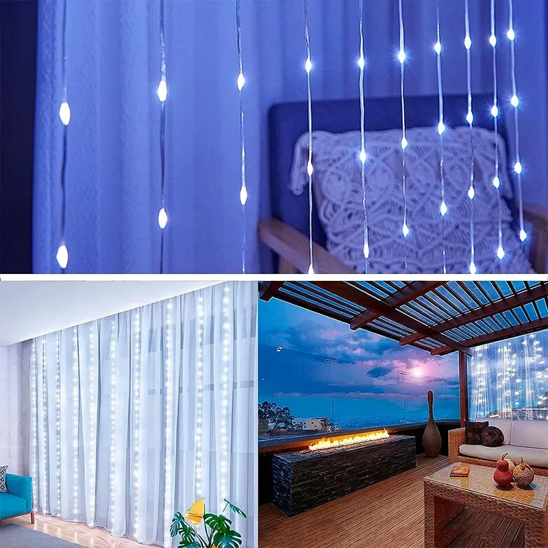 Guirnalda de cortina, cadena de luces Led, decoración navideña para Festival, 8 modos, luz navideña Usb para dormitorio, hogar y exteriores
