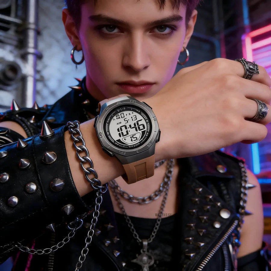 Reloj deportivo MAYZHISU para hombre, relojes de pulsera digitales LED resistentes al agua, cronómetro, despertador, relojes deportivos luminosos para hombres y adolescentes