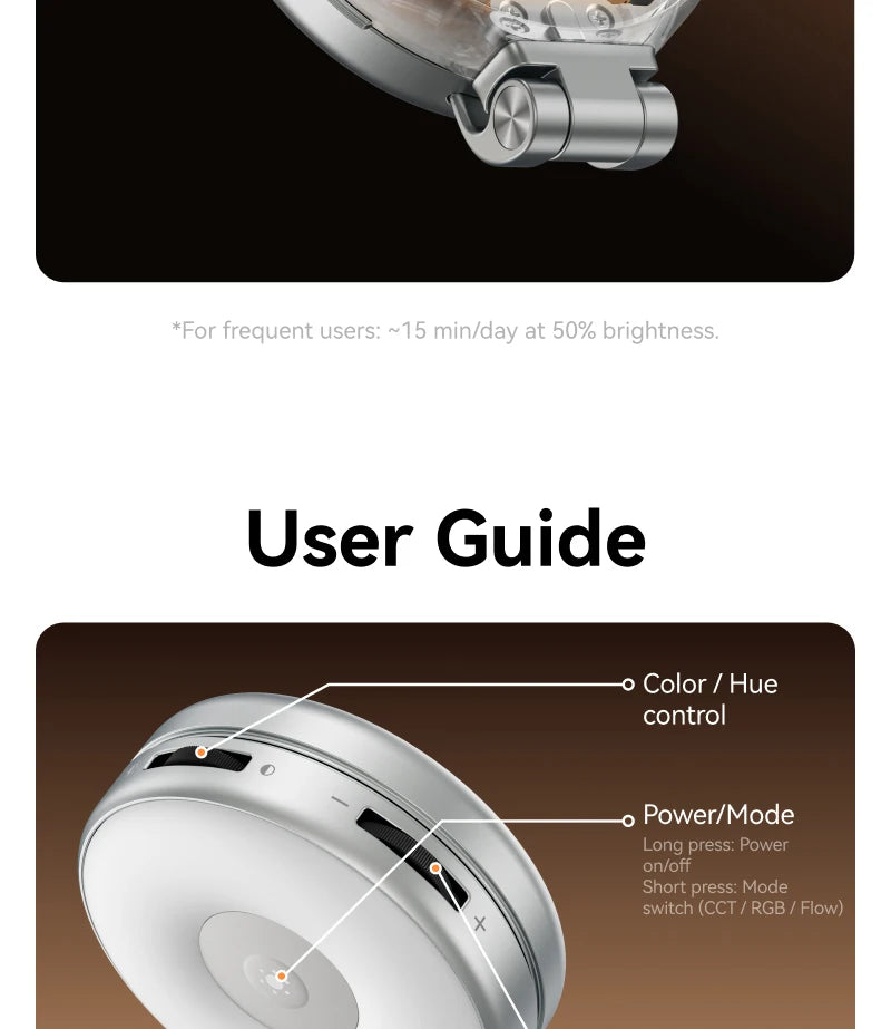 TELESIN Magnético 360 °   Mini Lámpara de Relleno RGB Giratoria, Luz para Selfies con 3 Modos de Color y Brillo Ajustables para Teléfonos Inteligentes iPhone y Android