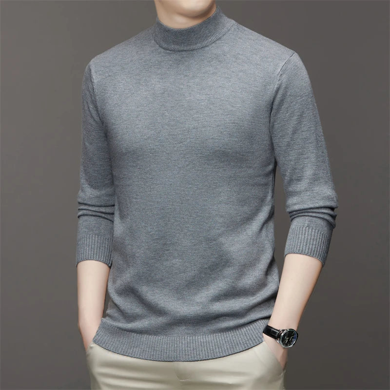 Suéter de color sólido de manga larga con cuello medio alto para hombre de 7 colores Top suave, cálido y cómodo con base