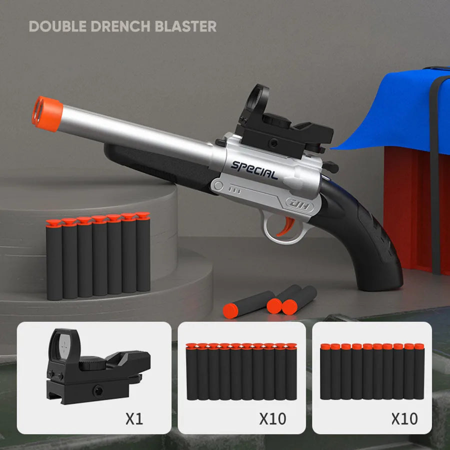 Pistolas de juguete de bala blanda Manual S686 de doble cañón, dardos de espuma, modelo de disparo seguro de plástico, juguetes para niños, juegos para niños