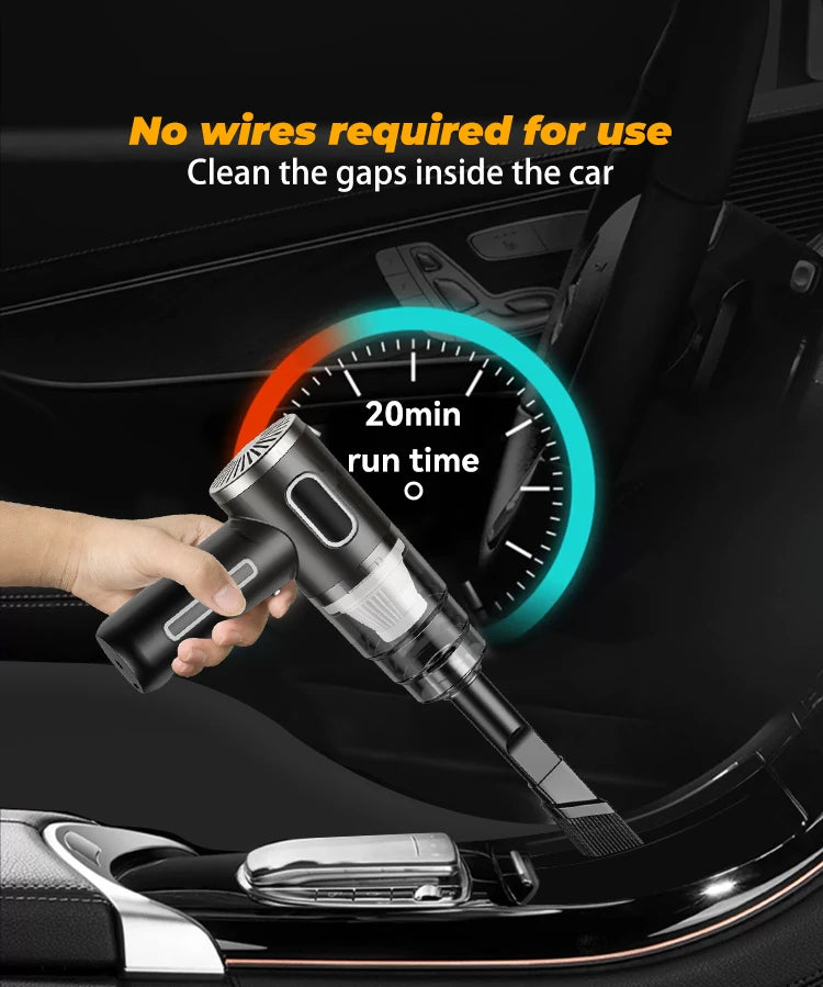 Aspirador de coche inalámbrico, aspirador de mano recargable de succión fuerte y plumero de aire para el hogar, coche, mascota y oficina