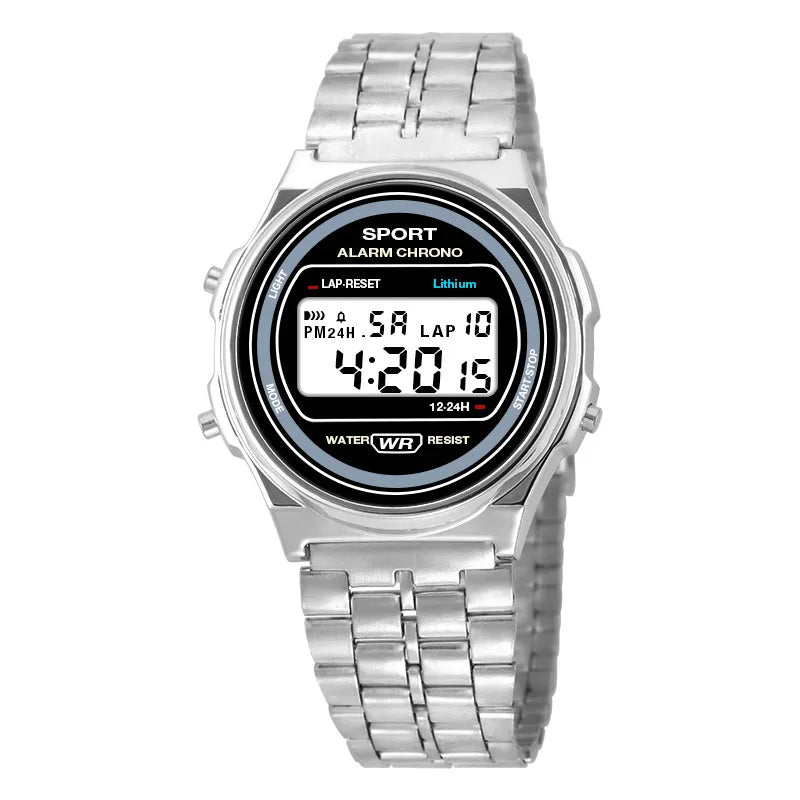 Reloj electrónico LED informal para mujer, reloj de pulsera Retro de acero inoxidable para hombre y mujer, reloj Digital LED multifunción resistente al agua