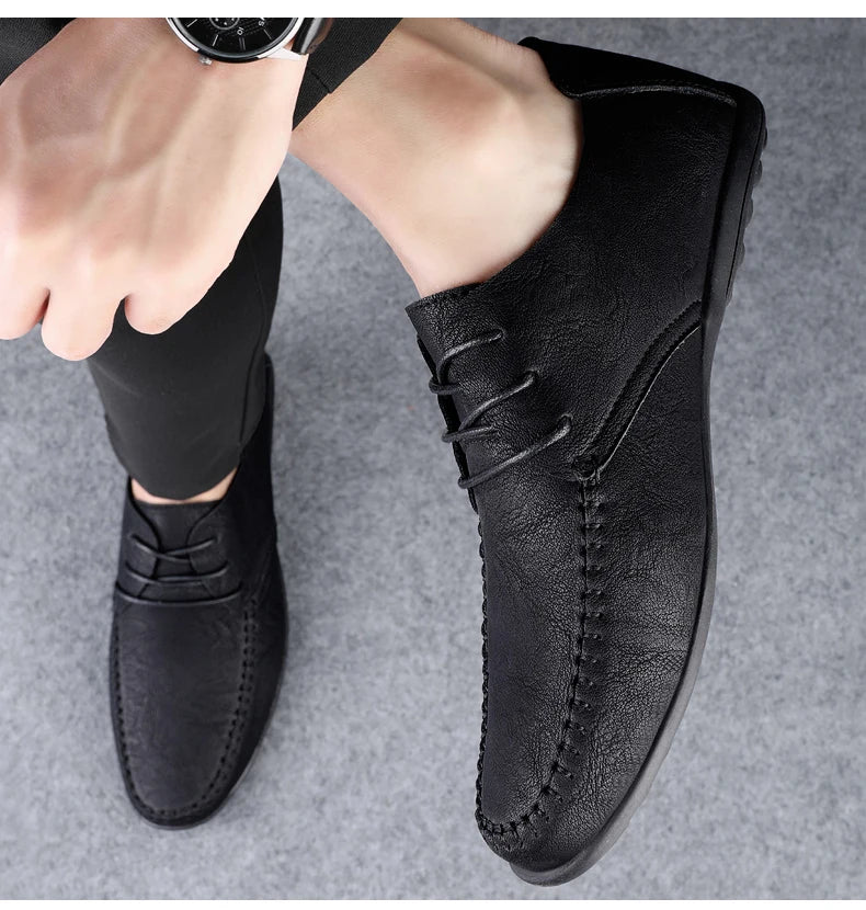 Zapatos de cuero para hombre, suelas blandas, zapatos de cuero informales de talla grande para las cuatro estaciones, zapatos de conducción versátiles para fiesta juvenil a la moda