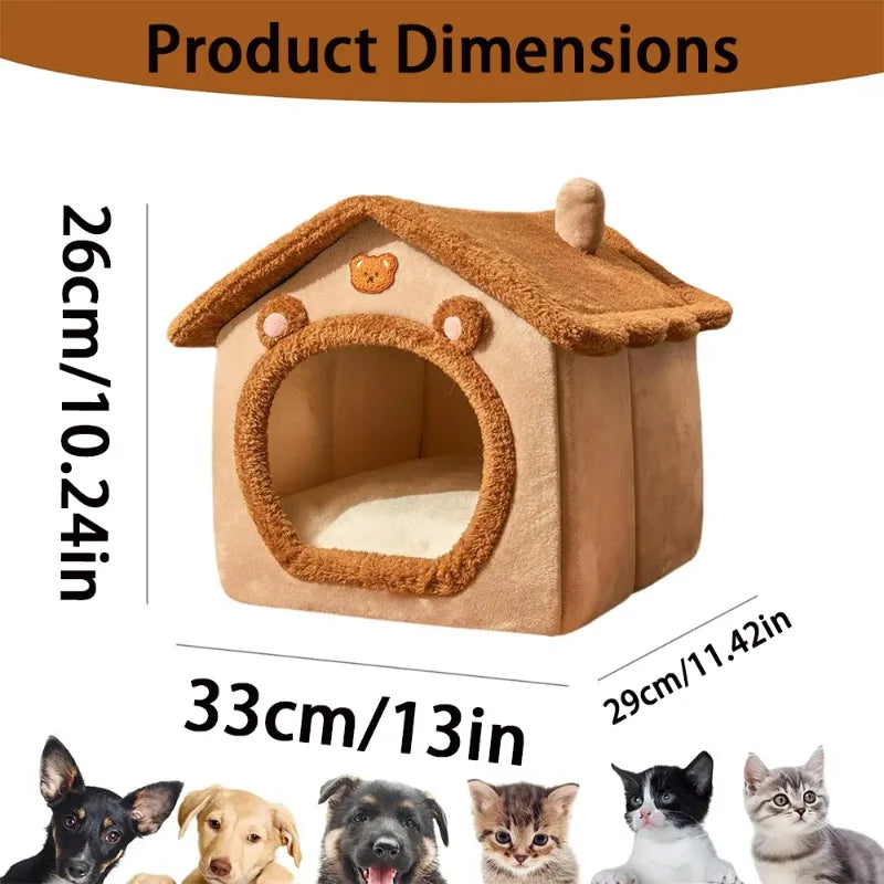Cama para Mascotas Estilo Casa - Cálida, Lavable y Apta para Todas las Estaciones