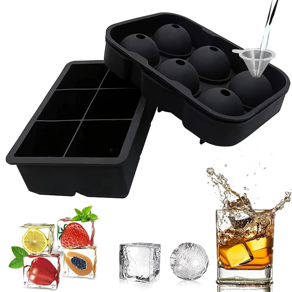 Moldes para hielo, moldes y bandejas para hielo de silicona, máquina para hacer hielo de gran tamaño en forma de esferas y cubos, perfecta para cócteles, whisky