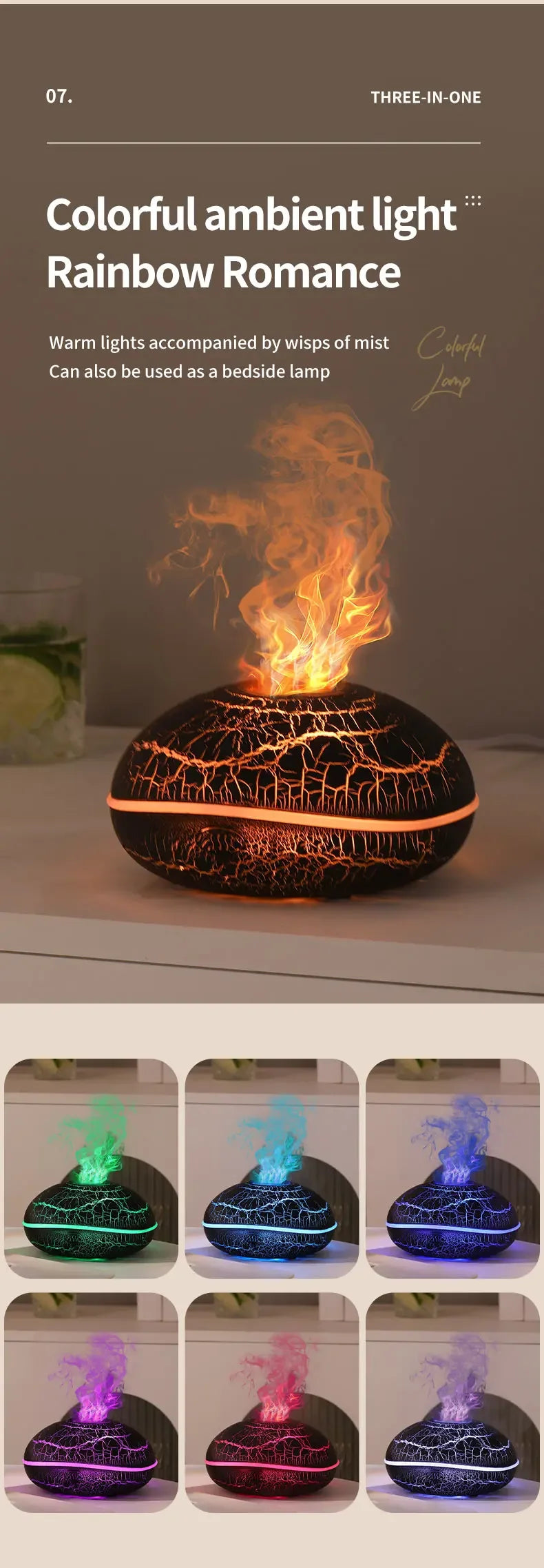 Humidificador Llama Simulada con Luz Nocturna